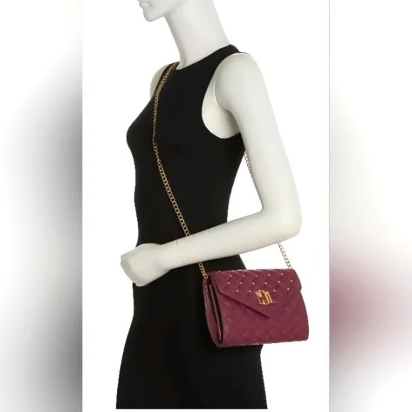 Badgley Mischka Quilted Studded Convertible Crossbody Bag Plum NWT - Picture 5 of 5